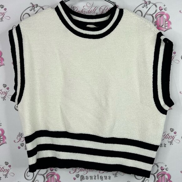 RD Style tank top cropped knit Black and White Striped Muscle Tee - Picture 1 of 8